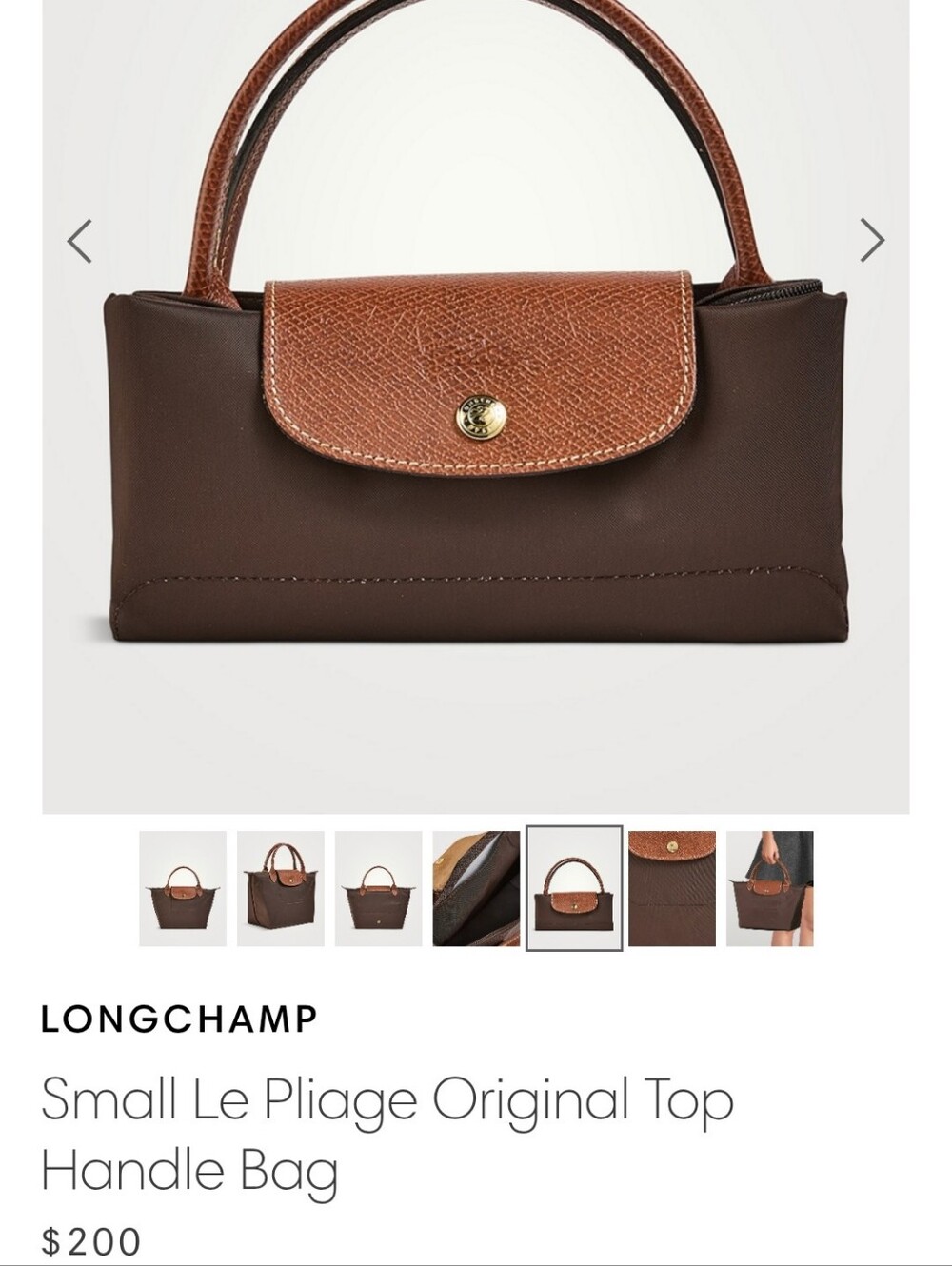 Longchamp Brown Nylon Le Pliage Top Handle Tote with Tan Leather Trim - Picture 3 of 9